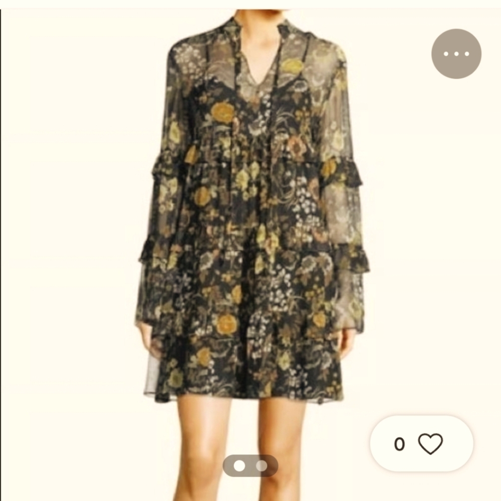 Black and Yellow Long Sleeve Ruffled Sundress with V-neck for Cocktail